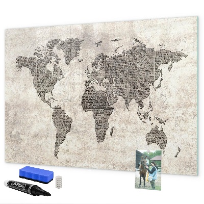 Pizarra magnética de pared con rotulador Mapa del mundo con ubicaciones de fotos