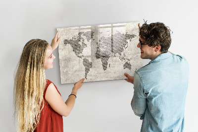 Pizarra magnética de pared con rotulador Mapa del mundo con ubicaciones de fotos