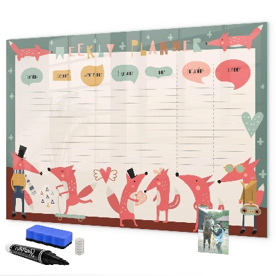Pizarra borrable de cristal con imanes Planificador semanal con coloridas ilustraciones