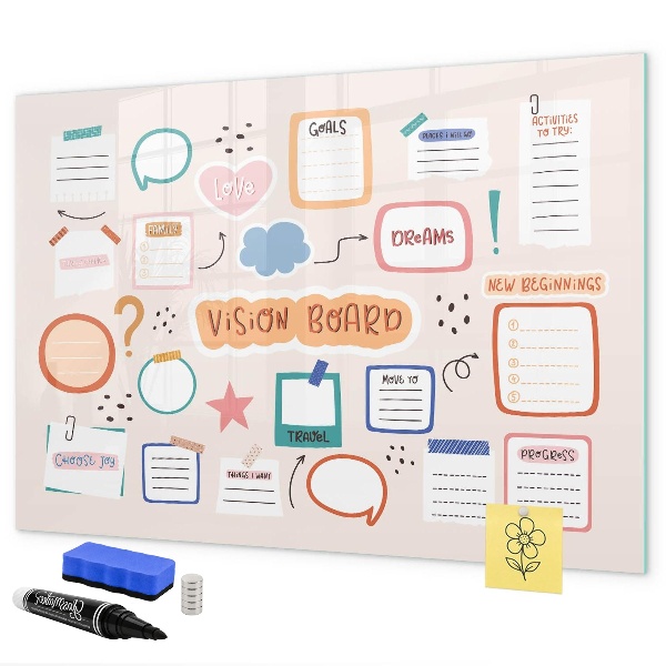 Pizarra magnética de pared con rotulador Tablero de inspiración creativa y objetivos