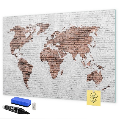 Pizarra borrable de cristal con imanes Mapa del mundo con ubicaciones de fotos