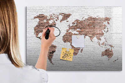 Pizarra borrable de cristal con imanes Mapa del mundo con ubicaciones de fotos