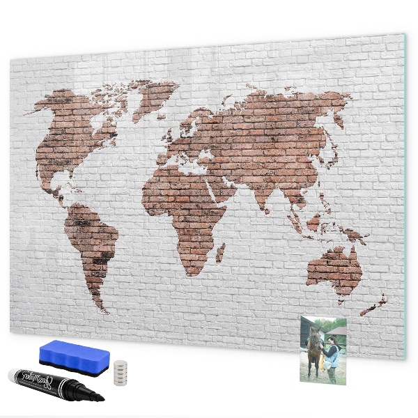 Pizarra borrable de cristal con imanes Mapa del mundo con ubicaciones de fotos