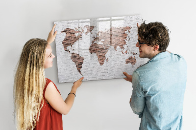 Pizarra borrable de cristal con imanes Mapa del mundo con ubicaciones de fotos