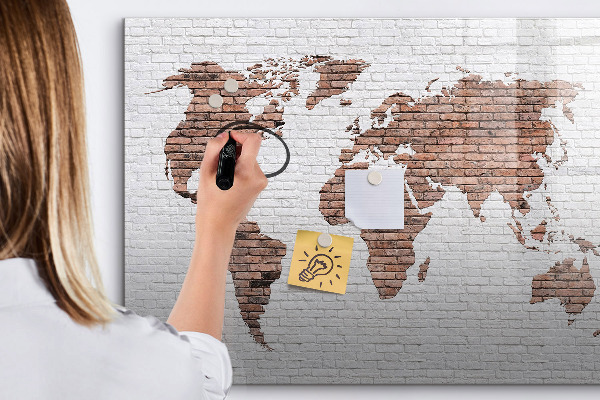 Pizarra borrable de cristal con imanes Mapa del mundo con ubicaciones de fotos