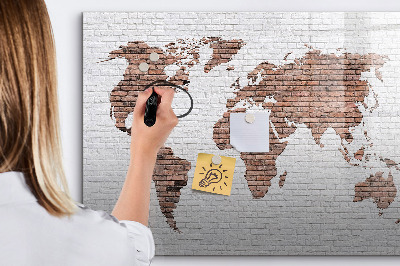 Pizarra borrable de cristal con imanes Mapa del mundo con ubicaciones de fotos