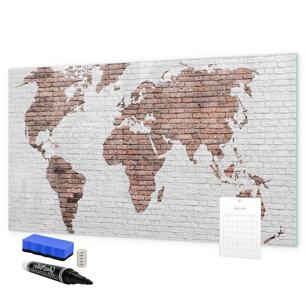 Pizarra borrable de cristal con imanes Mapa del mundo con ubicaciones de fotos