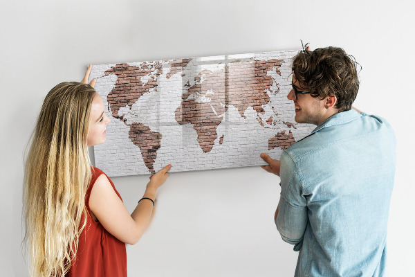 Pizarra borrable de cristal con imanes Mapa del mundo con ubicaciones de fotos