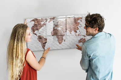 Pizarra borrable de cristal con imanes Mapa del mundo con ubicaciones de fotos
