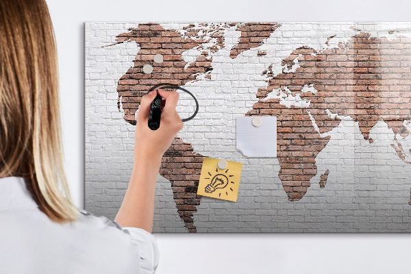 Pizarra borrable de cristal con imanes Mapa del mundo con ubicaciones de fotos