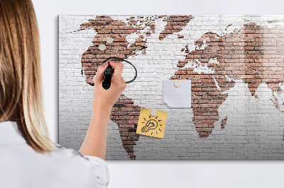Pizarra borrable de cristal con imanes Mapa del mundo con ubicaciones de fotos