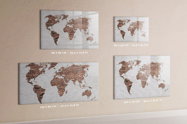 Pizarra borrable de cristal con imanes Mapa del mundo con ubicaciones de fotos