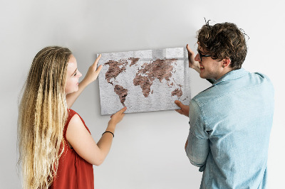 Pizarra borrable de cristal con imanes Mapa del mundo con ubicaciones de fotos