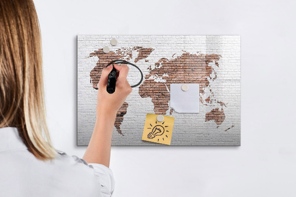 Pizarra borrable de cristal con imanes Mapa del mundo con ubicaciones de fotos