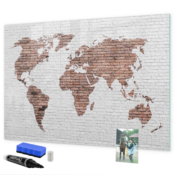 Pizarra borrable de cristal con imanes Mapa del mundo con ubicaciones de fotos
