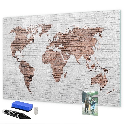 Pizarra borrable de cristal con imanes Mapa del mundo con ubicaciones de fotos