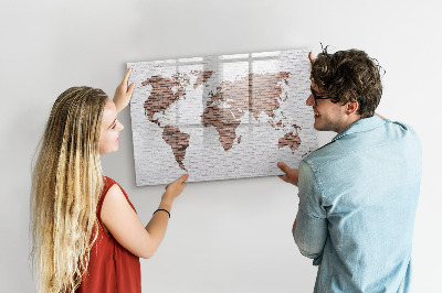 Pizarra borrable de cristal con imanes Mapa del mundo con ubicaciones de fotos
