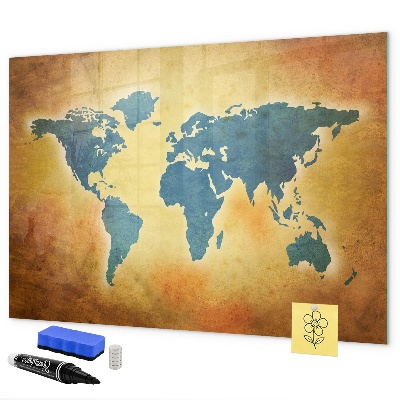 Pizarra magnética de pared con rotulador Mapa del mundo con espacio para fotos