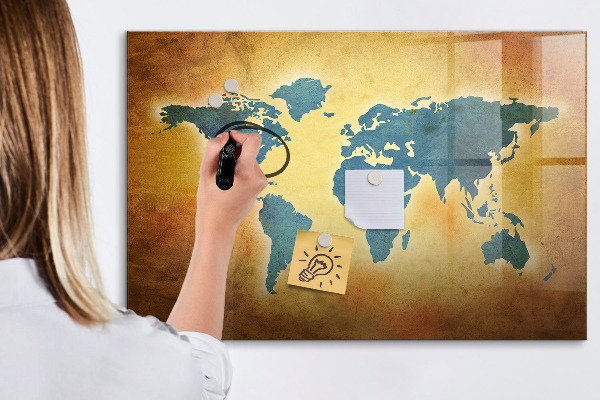 Pizarra magnética de pared con rotulador Mapa del mundo con espacio para fotos