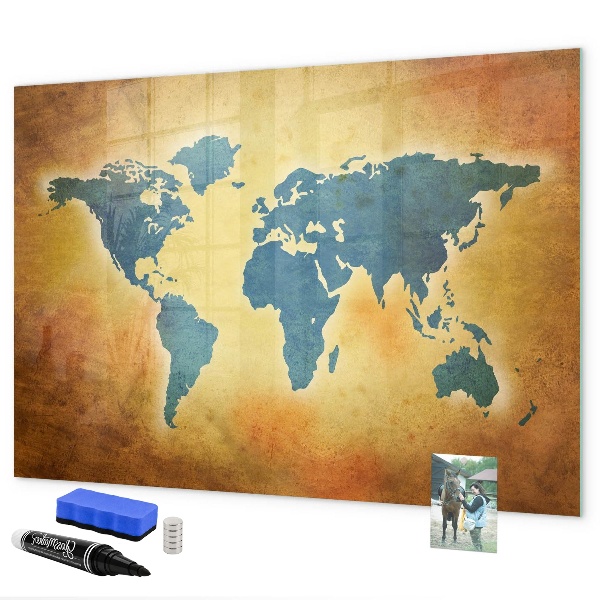 Pizarra magnética de pared con rotulador Mapa del mundo con espacio para fotos