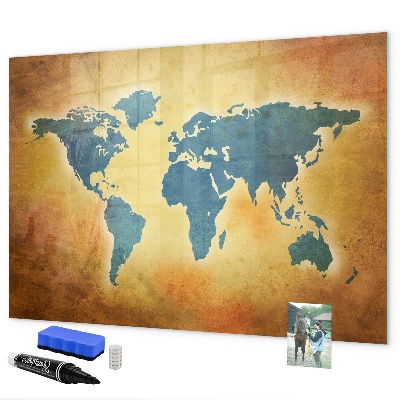 Pizarra magnética de pared con rotulador Mapa del mundo con espacio para fotos