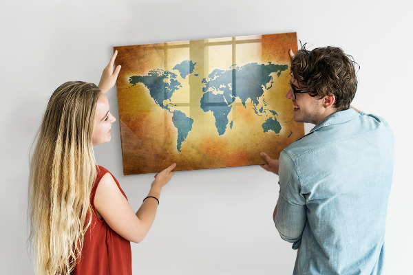 Pizarra magnética de pared con rotulador Mapa del mundo con espacio para fotos