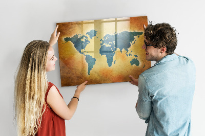 Pizarra magnética de pared con rotulador Mapa del mundo con espacio para fotos
