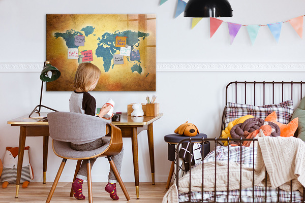 Pizarra magnética de pared con rotulador Mapa del mundo con espacio para fotos