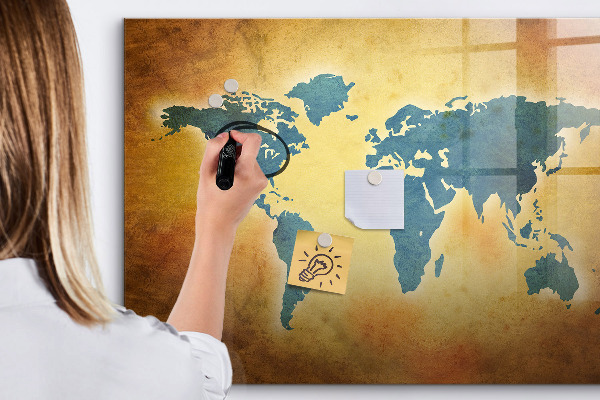 Pizarra magnética de pared con rotulador Mapa del mundo con espacio para fotos