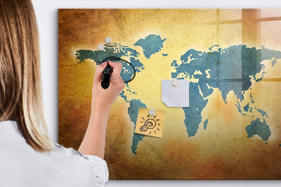 Pizarra magnética de pared con rotulador Mapa del mundo con espacio para fotos