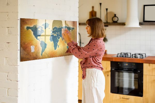 Pizarra magnética de pared con rotulador Mapa del mundo con espacio para fotos