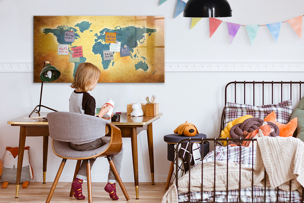 Pizarra magnética de pared con rotulador Mapa del mundo con espacio para fotos