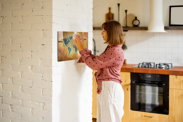 Pizarra magnética de pared con rotulador Mapa del mundo con espacio para fotos
