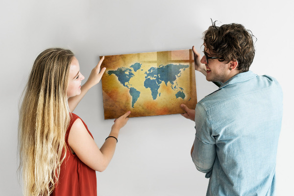Pizarra magnética de pared con rotulador Mapa del mundo con espacio para fotos