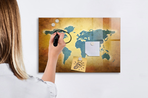 Pizarra magnética de pared con rotulador Mapa del mundo con espacio para fotos
