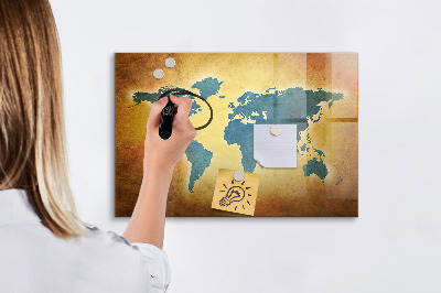 Pizarra magnética de pared con rotulador Mapa del mundo con espacio para fotos