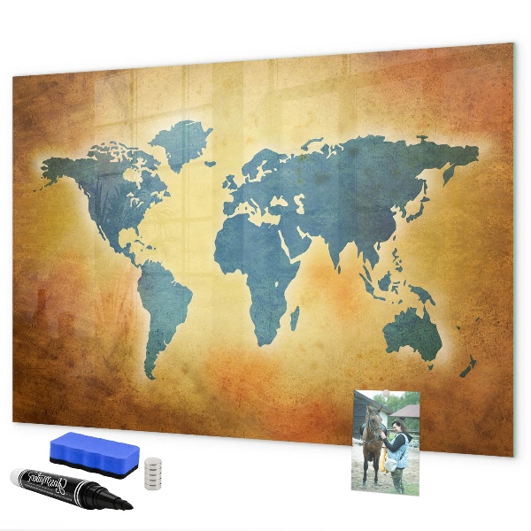 Pizarra magnética de pared con rotulador Mapa del mundo con espacio para fotos