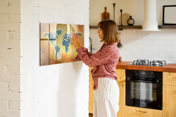 Pizarra magnética de pared con rotulador Mapa del mundo con espacio para fotos