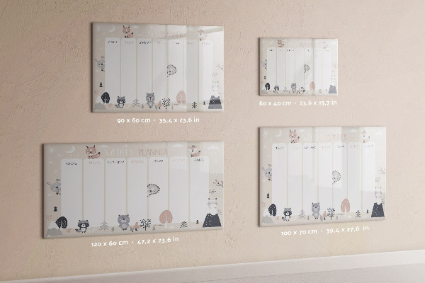 Pizarra magnética de pared con rotulador Agenda semanal con animales adorables