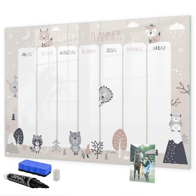 Pizarra magnética de pared con rotulador Agenda semanal con animales adorables
