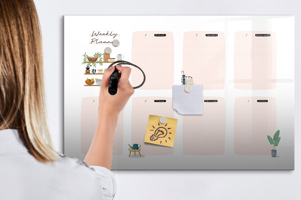 Pizarra magnética de pared con rotulador Planificador semanal con espacio para fotos