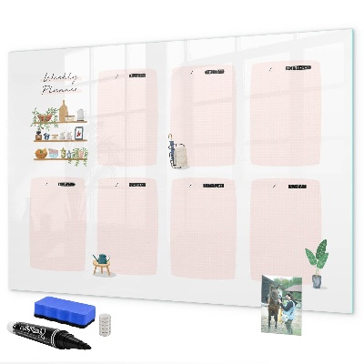 Pizarra magnética de pared con rotulador Planificador semanal con espacio para fotos