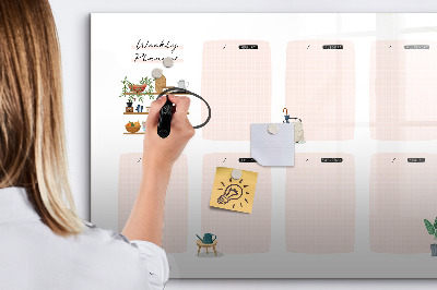 Pizarra magnética de pared con rotulador Planificador semanal con espacio para fotos