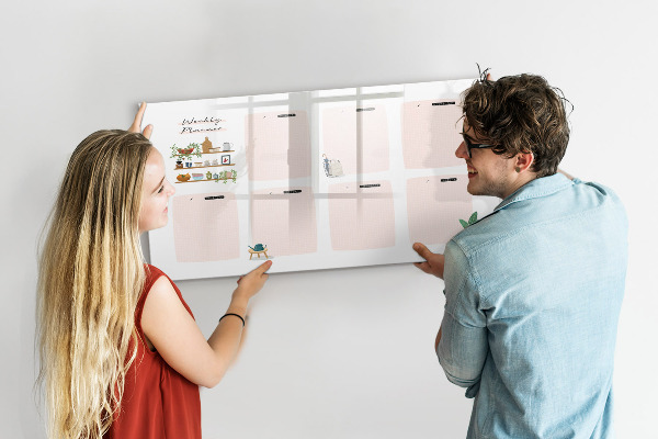 Pizarra magnética de pared con rotulador Planificador semanal con espacio para fotos