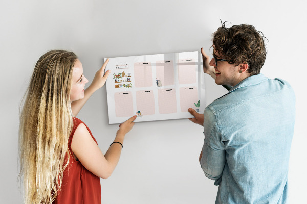 Pizarra magnética de pared con rotulador Planificador semanal con espacio para fotos
