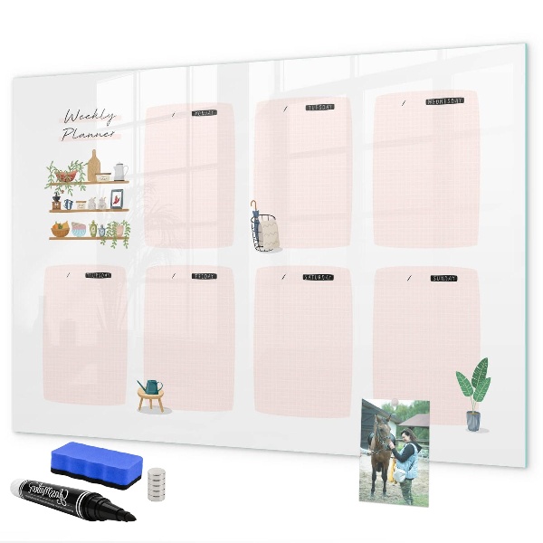 Pizarra magnética de pared con rotulador Planificador semanal con espacio para fotos