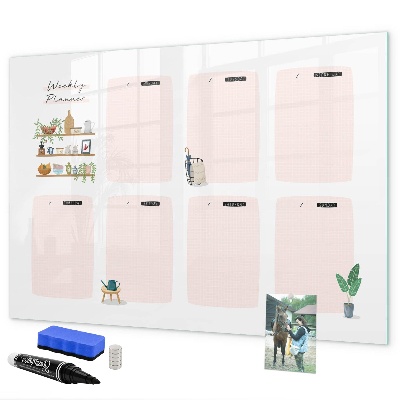 Pizarra magnética de pared con rotulador Planificador semanal con espacio para fotos