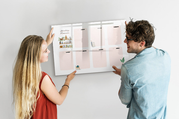 Pizarra magnética de pared con rotulador Planificador semanal con espacio para fotos