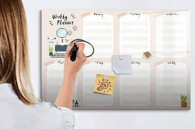 Pizarra magnética de pared con rotulador Planificador semanal con espacio para fotos