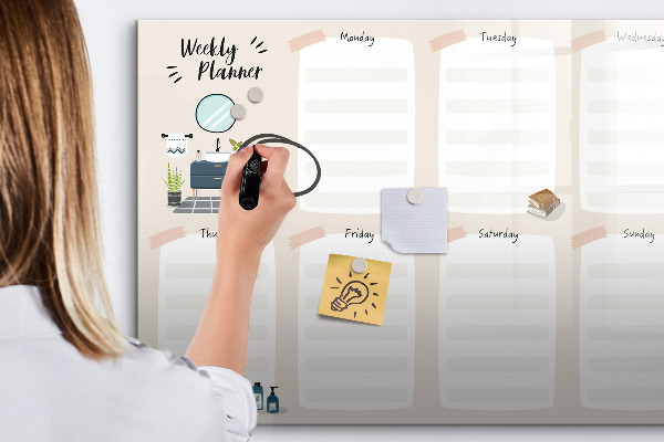 Pizarra magnética de pared con rotulador Planificador semanal con espacio para fotos